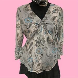 New York City Design Co Vintage 90s Grey and blue floral blouse